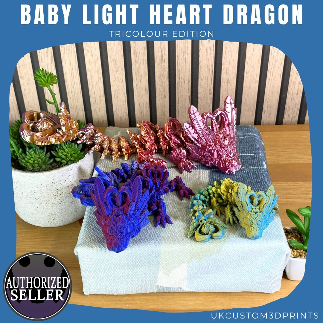 3D Printed - Baby Light Heart Dragon - TriColour Edition