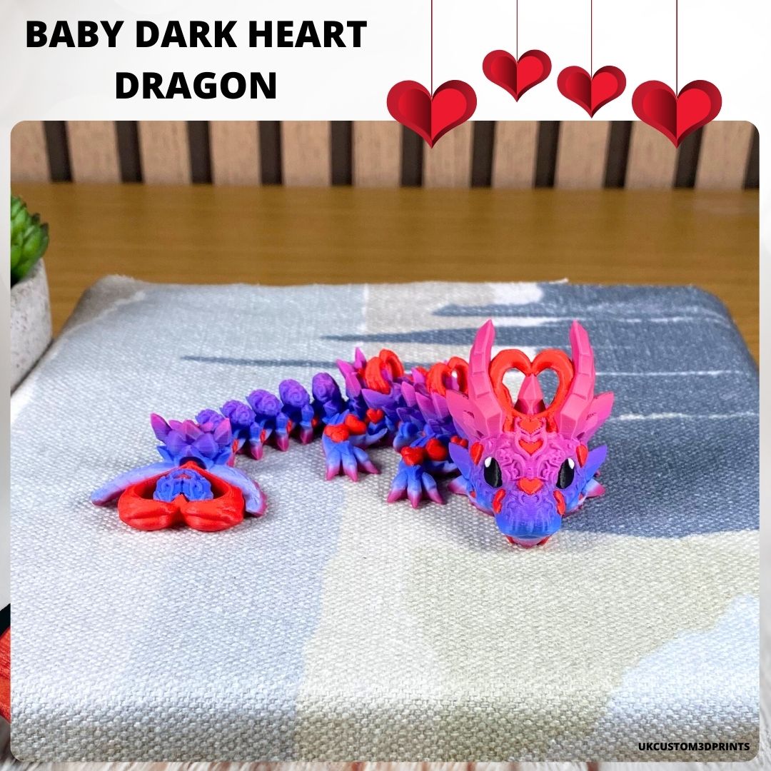 3D Printed - Baby Dark Heart Dragon - Articulated Fidget
