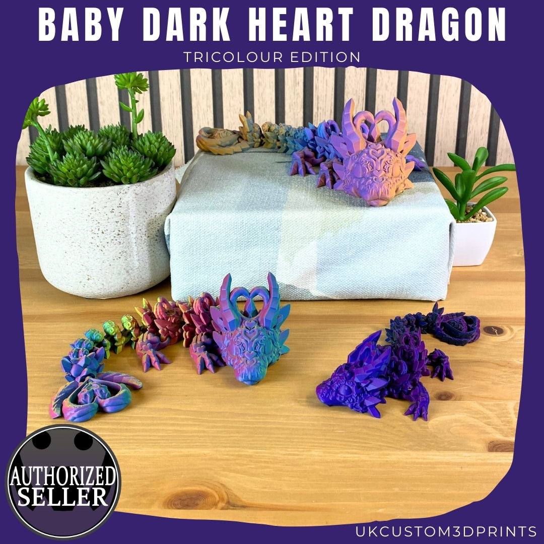 3D Printed - Baby Dark Heart Dragon - TriColour Edition