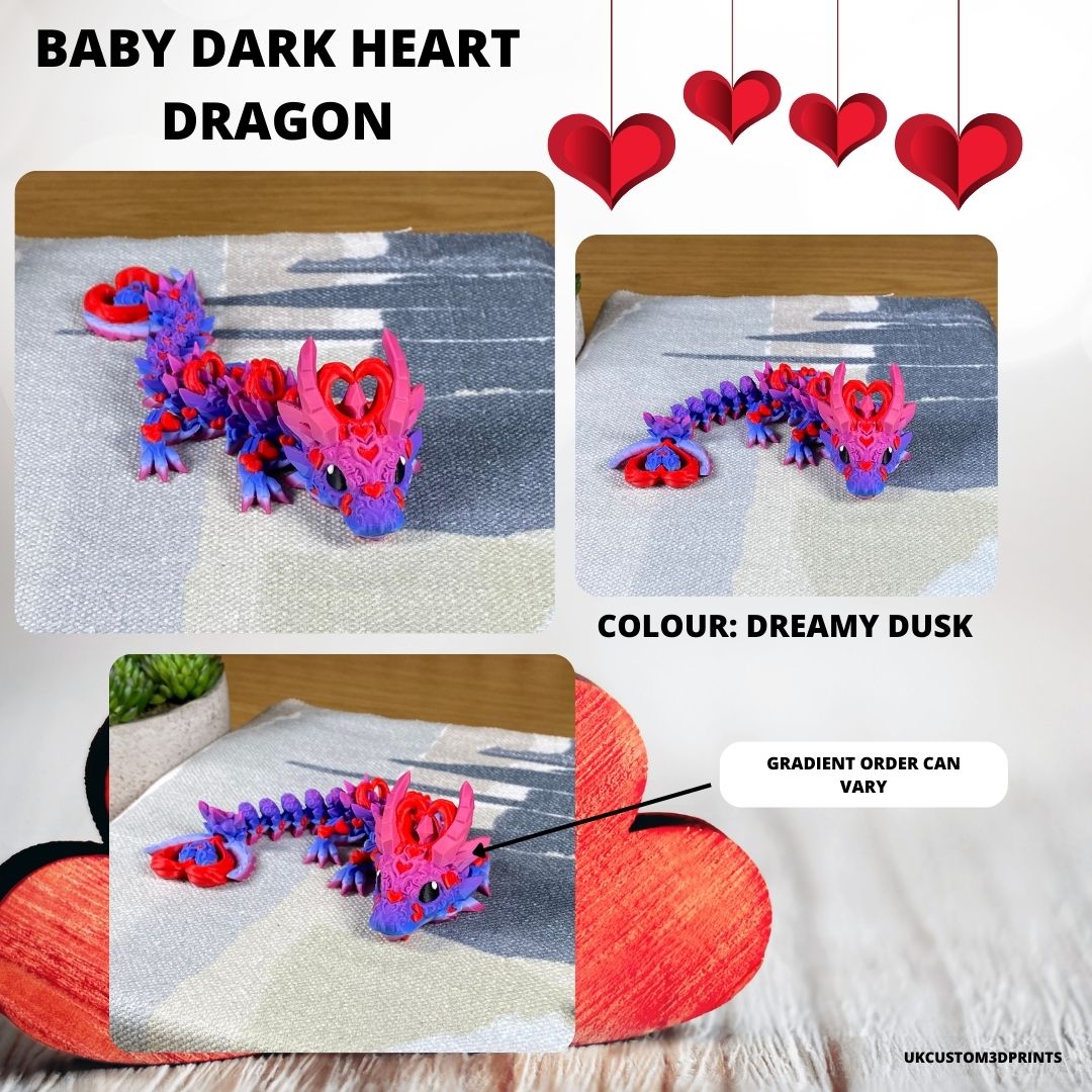 3D Printed - Baby Dark Heart Dragon - Articulated Fidget