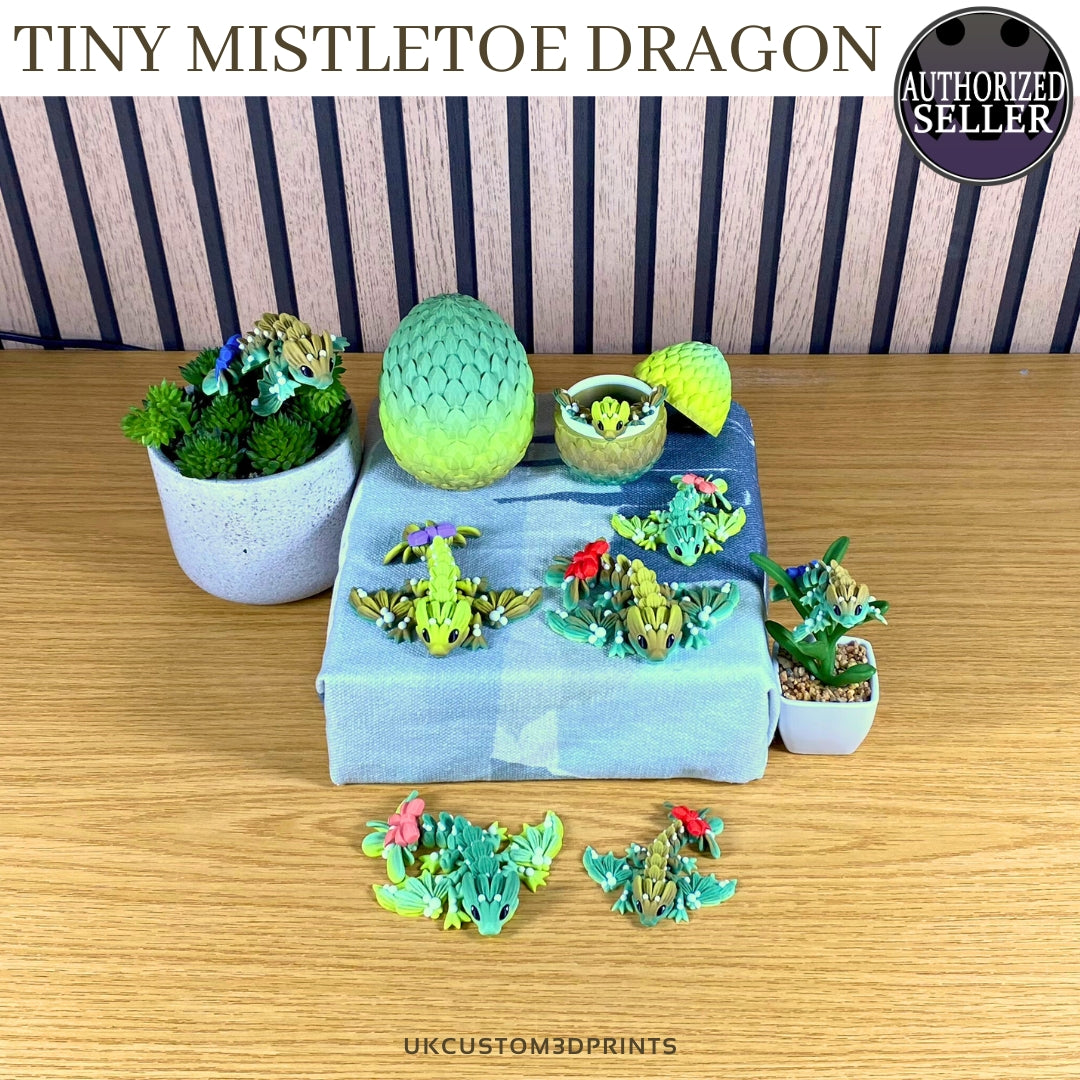 3D Printed - Tiny Mistletoe Dragon - Articulated Fidget - Christmas Gift