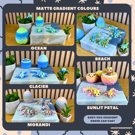 3D Printed Tiny Lunar Dragon and Egg - Articulated - Fidget Gift