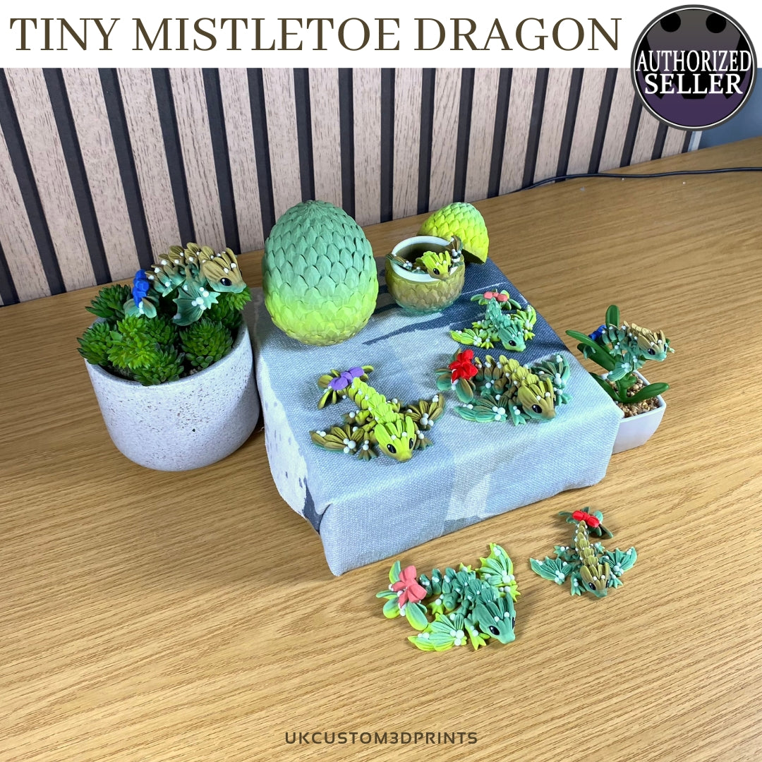 3D Printed - Tiny Mistletoe Dragon - Articulated Fidget - Christmas Gift