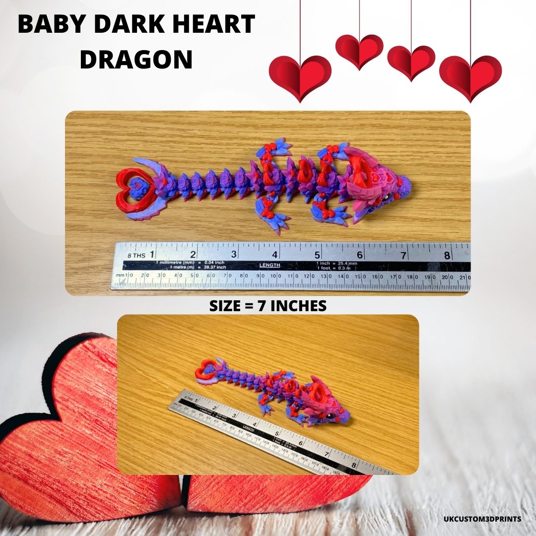 3D Printed - Baby Dark Heart Dragon - Articulated Fidget