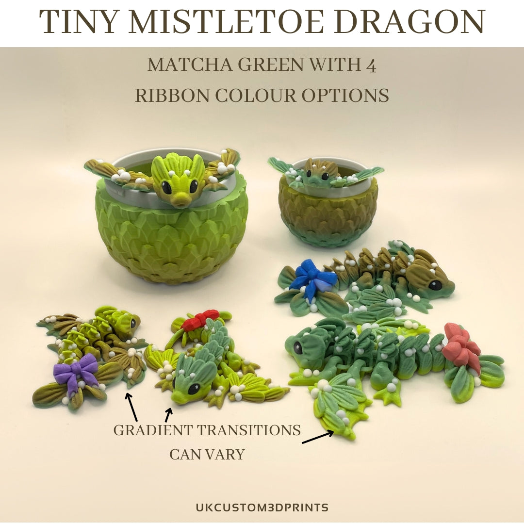 3D Printed - Tiny Mistletoe Dragon - Articulated Fidget - Christmas Gift