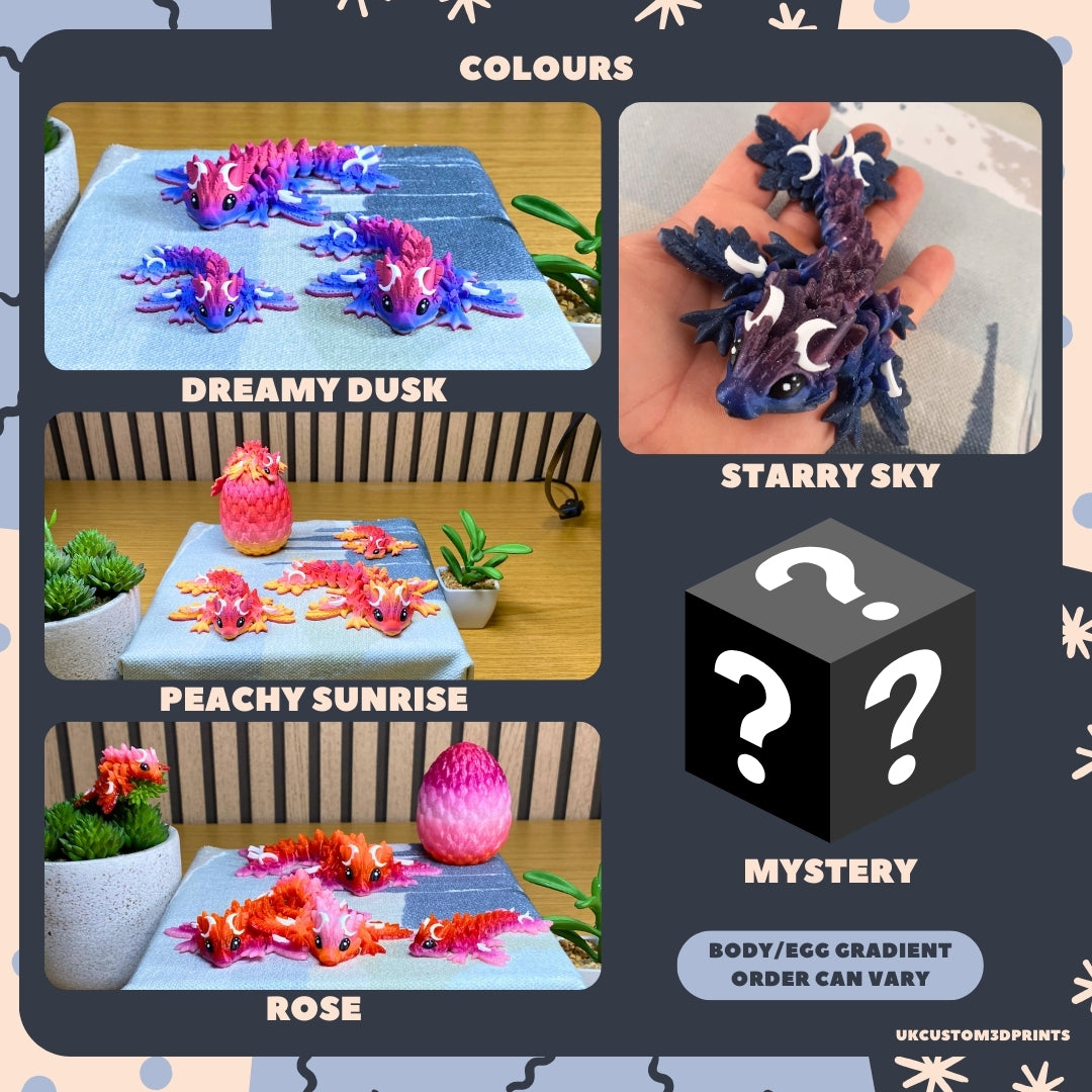 3D Printed Tiny Lunar Dragon and Egg - Articulated - Fidget Gift