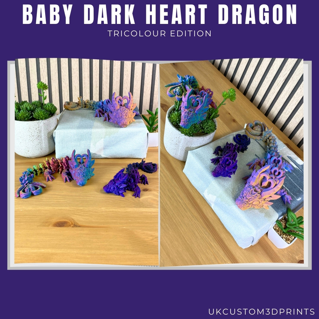 3D Printed - Baby Dark Heart Dragon - TriColour Edition