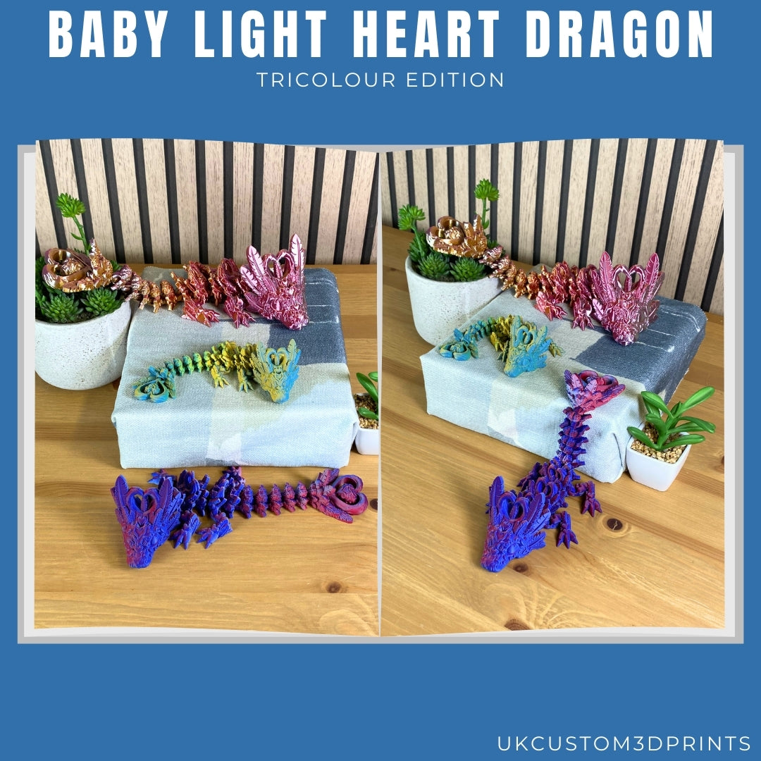 3D Printed - Baby Light Heart Dragon - TriColour Edition