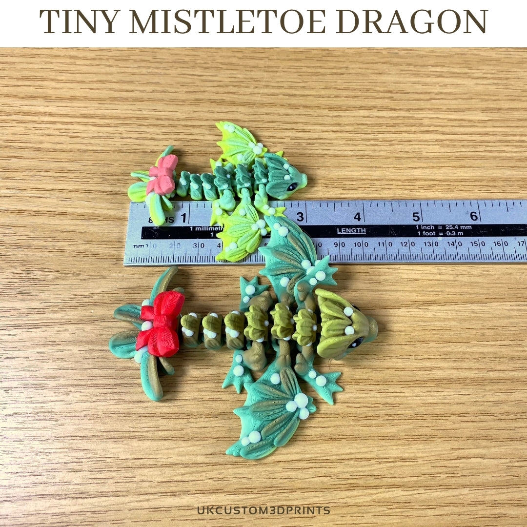 3D Printed - Tiny Mistletoe Dragon - Articulated Fidget - Christmas Gift