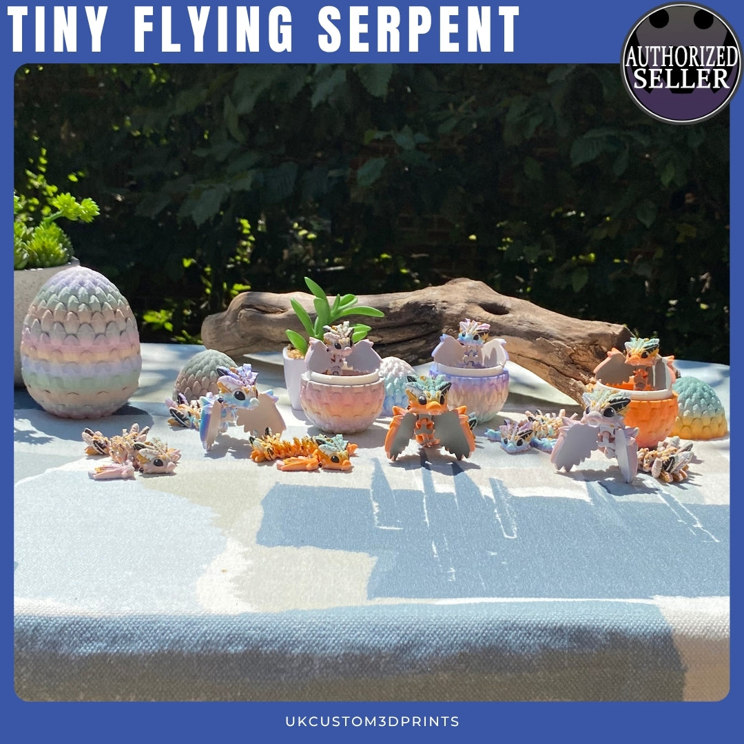 3D Printed Tiny Flying Serpent and Egg - Articulated - Fidget Gift