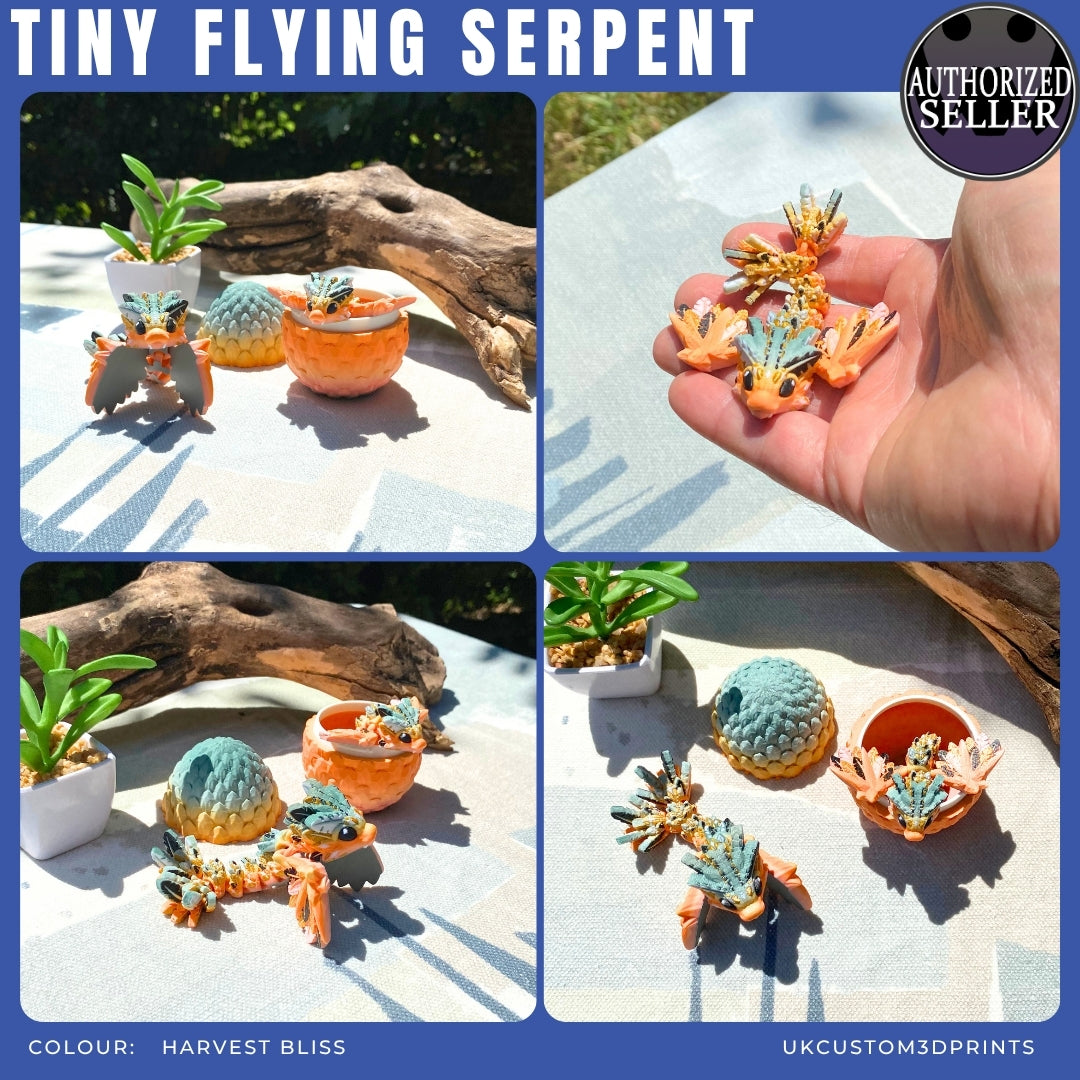 3D Printed Tiny Flying Serpent and Egg - Articulated - Fidget Gift