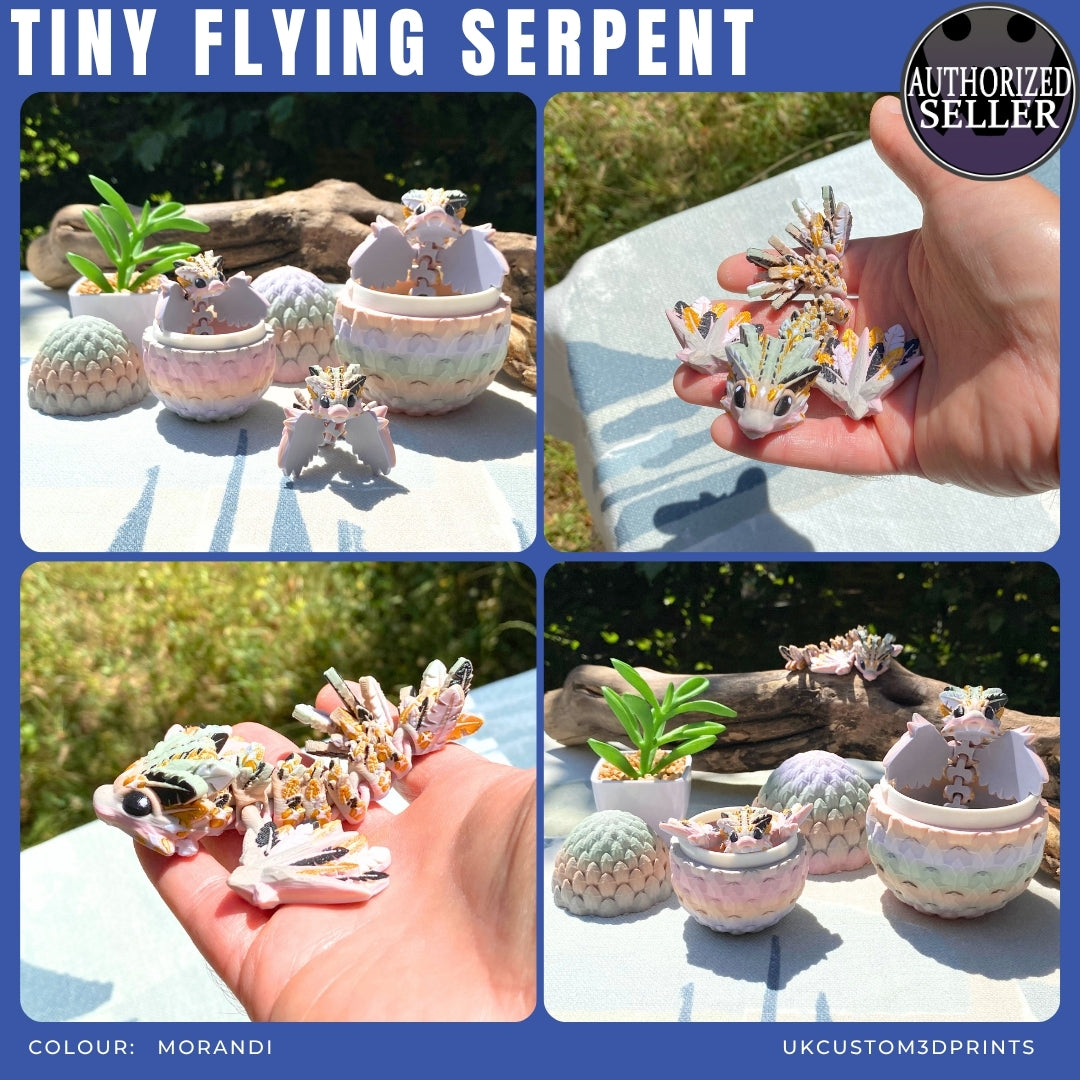 3D Printed Tiny Flying Serpent and Egg - Articulated - Fidget Gift