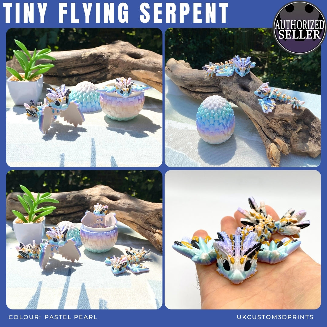 3D Printed Tiny Flying Serpent and Egg - Articulated - Fidget Gift