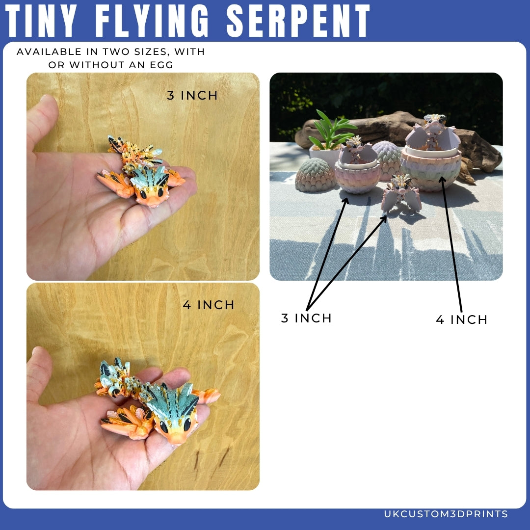 3D Printed Tiny Flying Serpent and Egg - Articulated - Fidget Gift