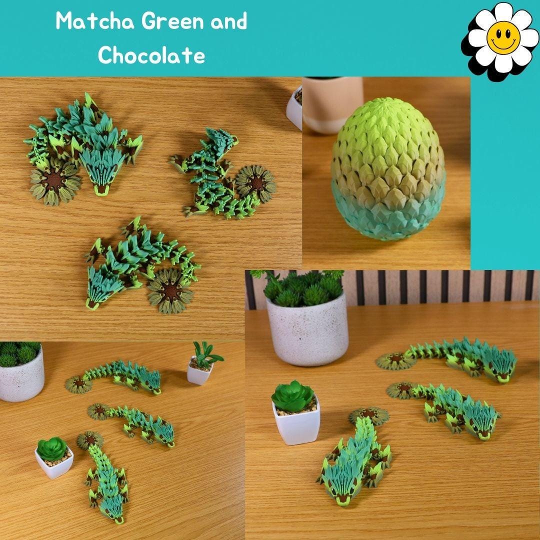 3D Printed - Baby Sunflower Dragon and Egg - Fidget - Gift