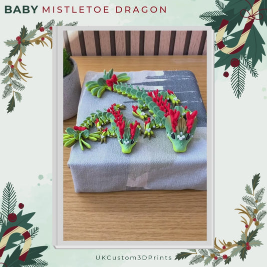 3D Printed - Baby Mistletoe Dragon - Articulated Fidget - Christmas Gift