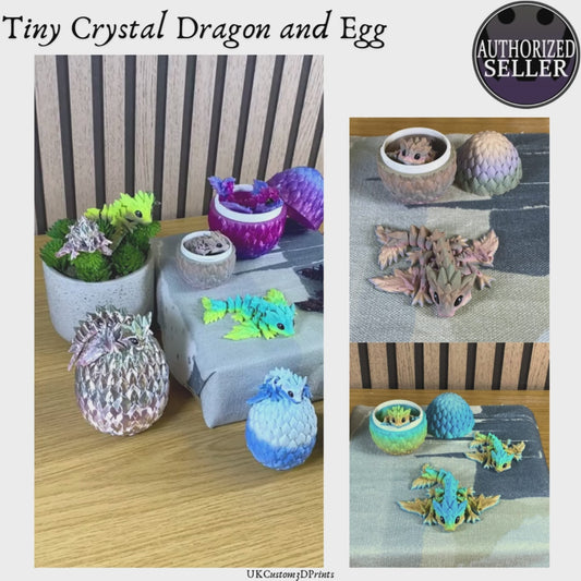 3D Printed Tiny Crystal Dragon and Egg - Articulated - Fidget Gift