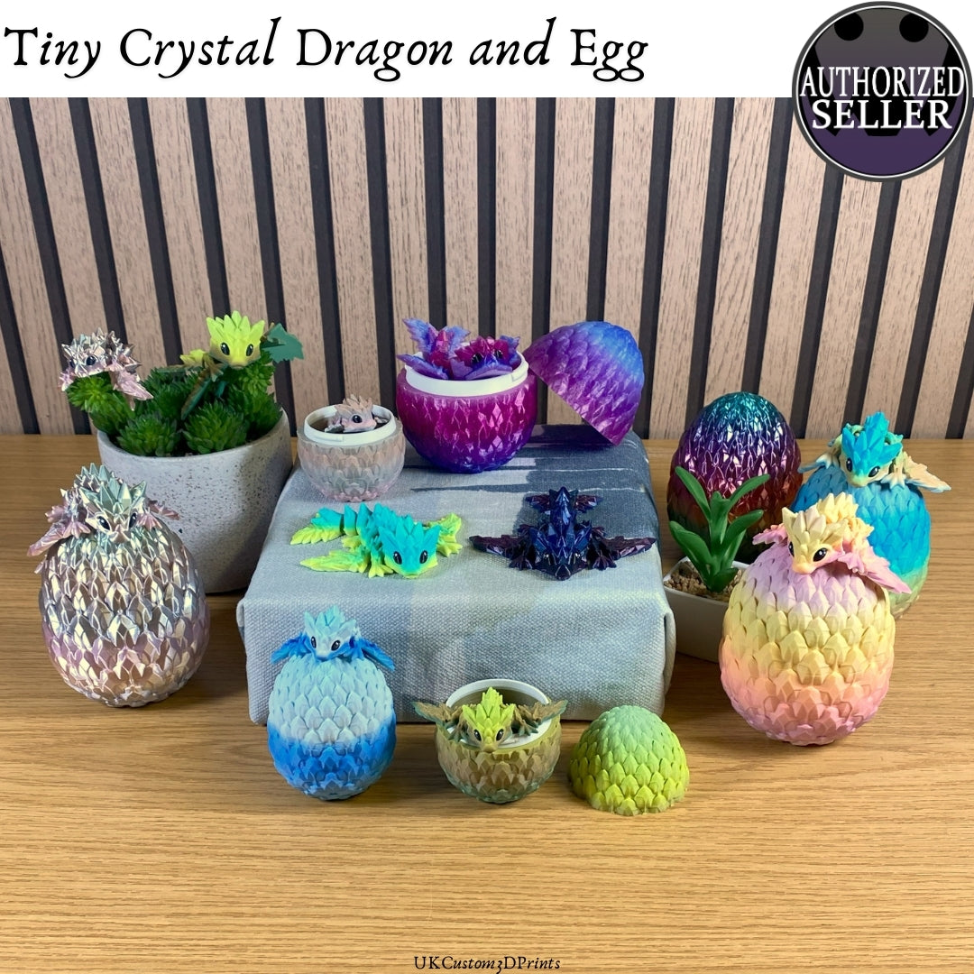 3D Printed Tiny Crystal Dragon and Egg - Articulated - Fidget Gift