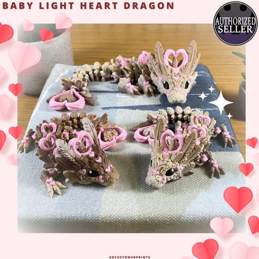 3D Printed - Baby Light Heart Dragon - Articulated Fidget