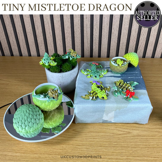 3D Printed - Tiny Mistletoe Dragon - Articulated Fidget - Christmas Gift