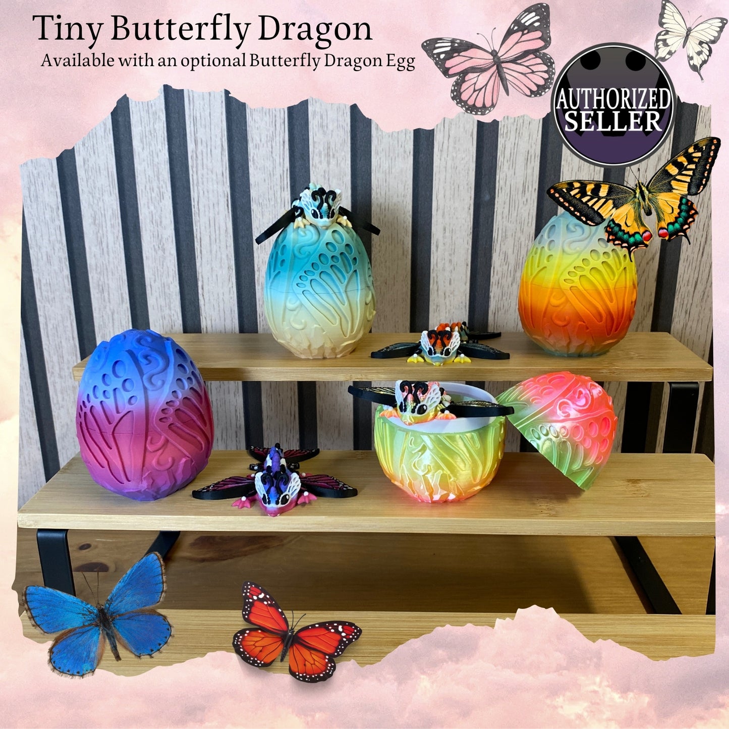 3D Printed Tiny Butterfly Dragon - Articulated - Fidget Gift