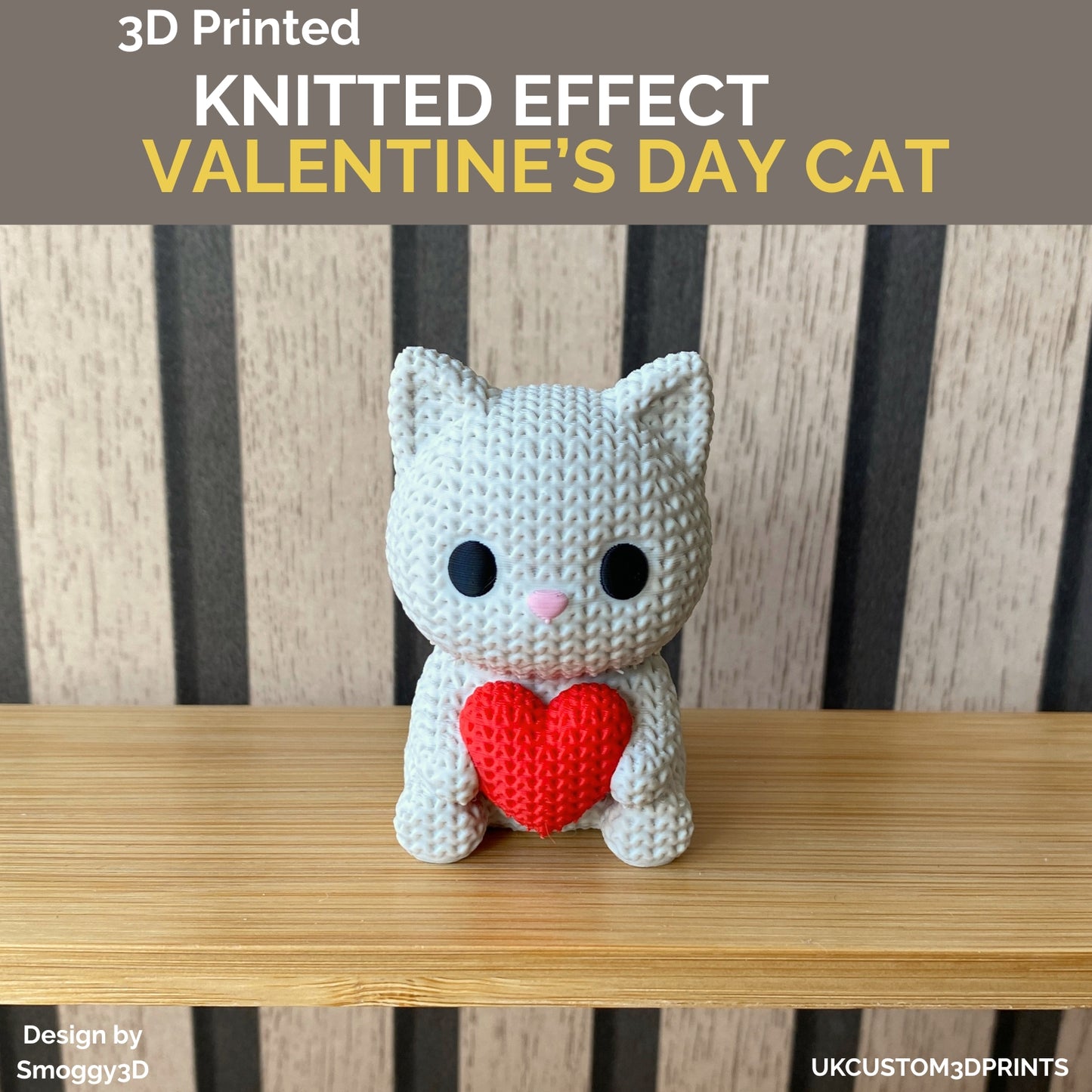 3D Printed Valentine's Day Cat - Knitted Effect