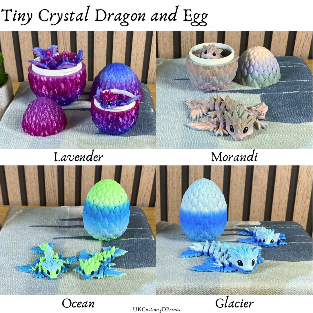 3D Printed Tiny Crystal Dragon and Egg - Articulated - Fidget Gift