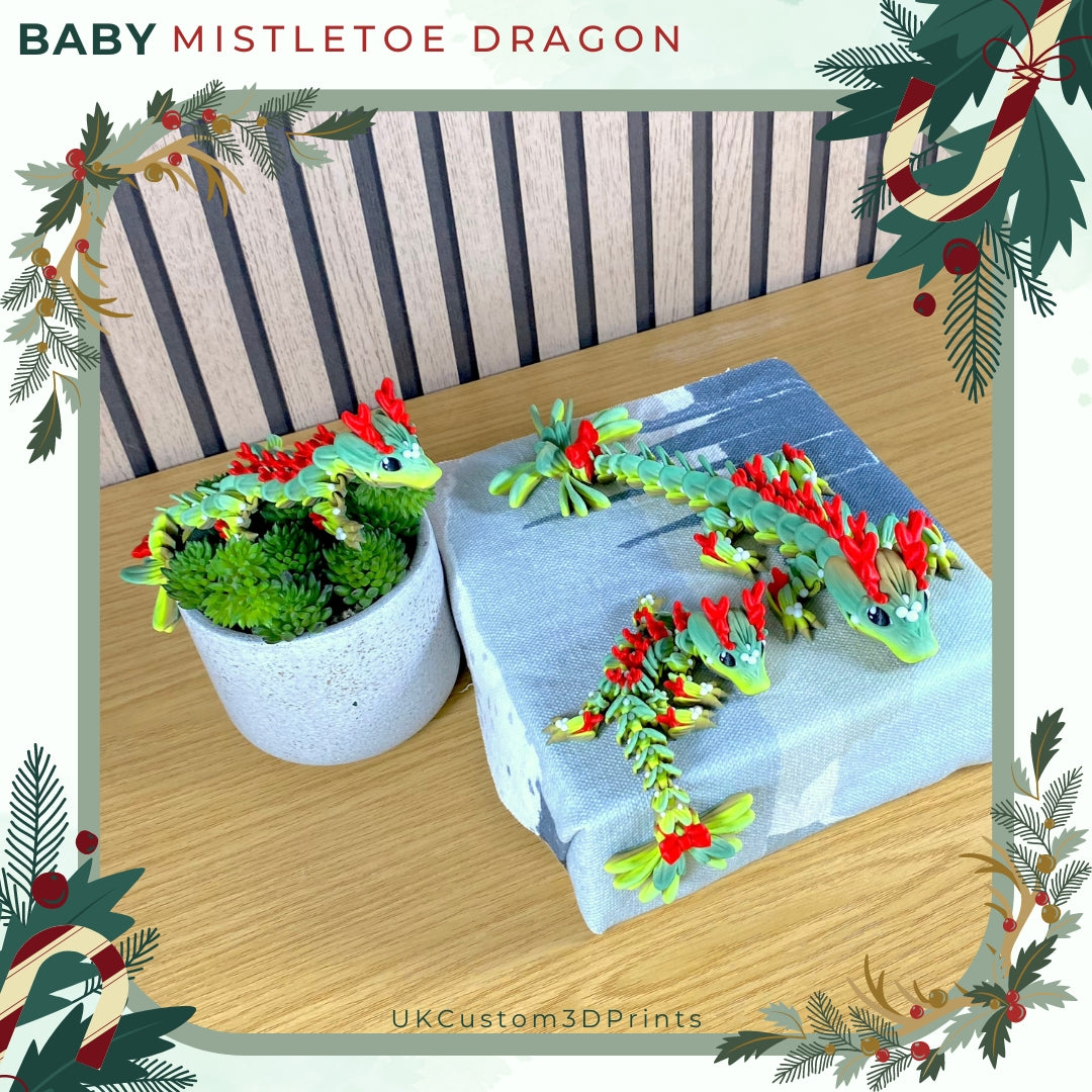 3D Printed - Baby Mistletoe Dragon - Articulated Fidget - Christmas Gift