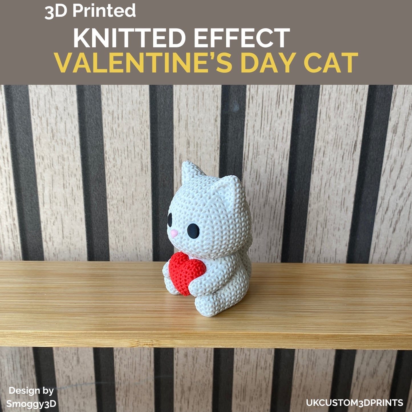 3D Printed Valentine's Day Cat - Knitted Effect