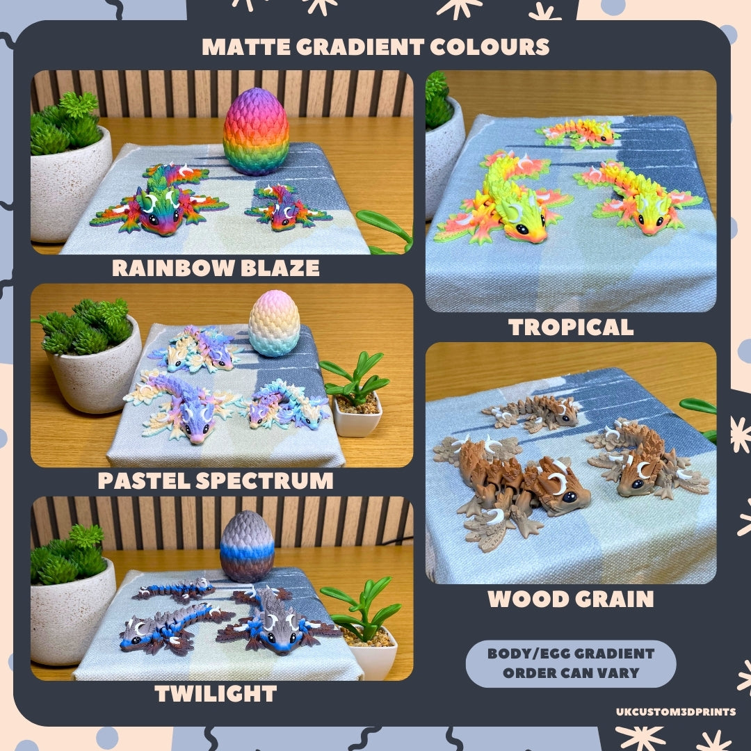 3D Printed Tiny Lunar Dragon and Egg - Articulated - Fidget Gift