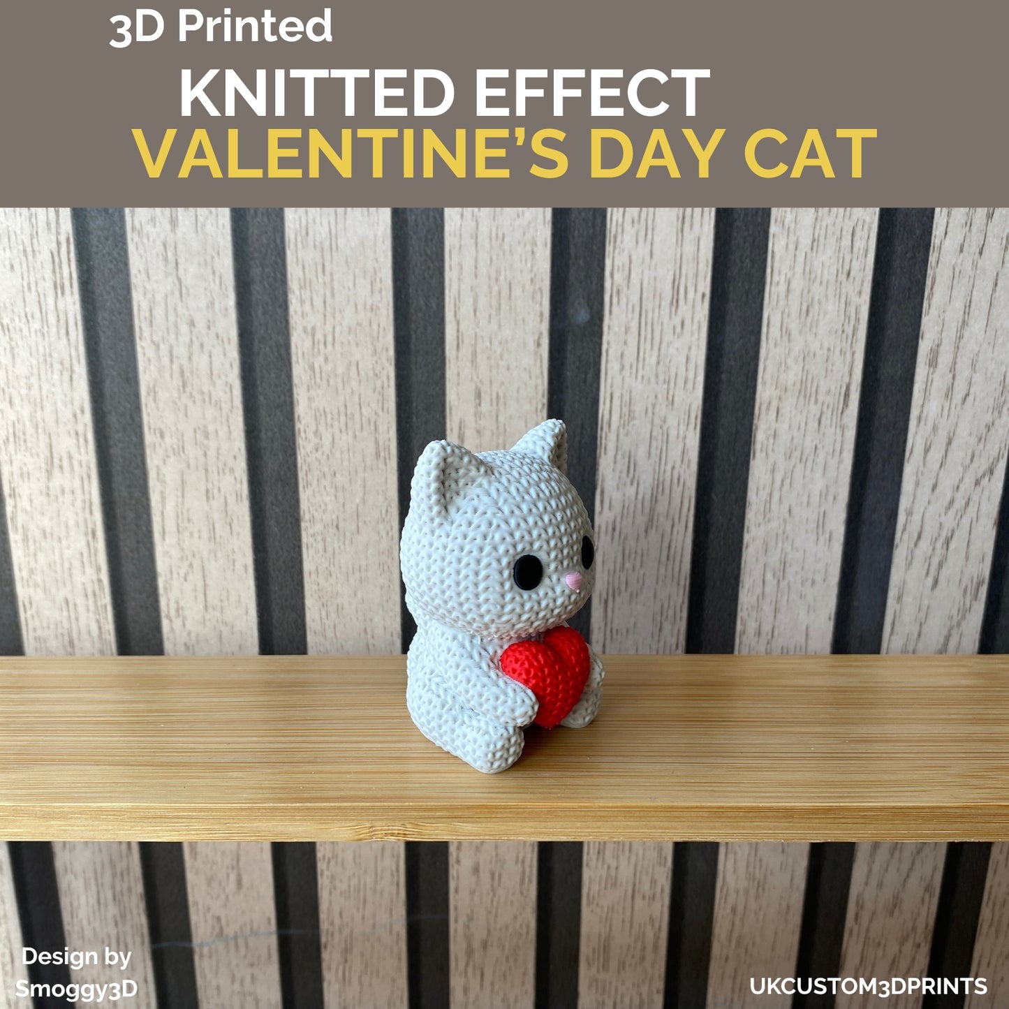 3D Printed Valentine's Day Cat - Knitted Effect