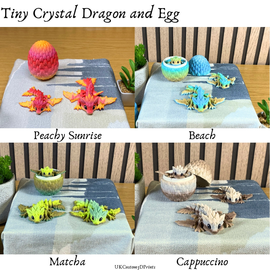 3D Printed Tiny Crystal Dragon and Egg - Articulated - Fidget Gift