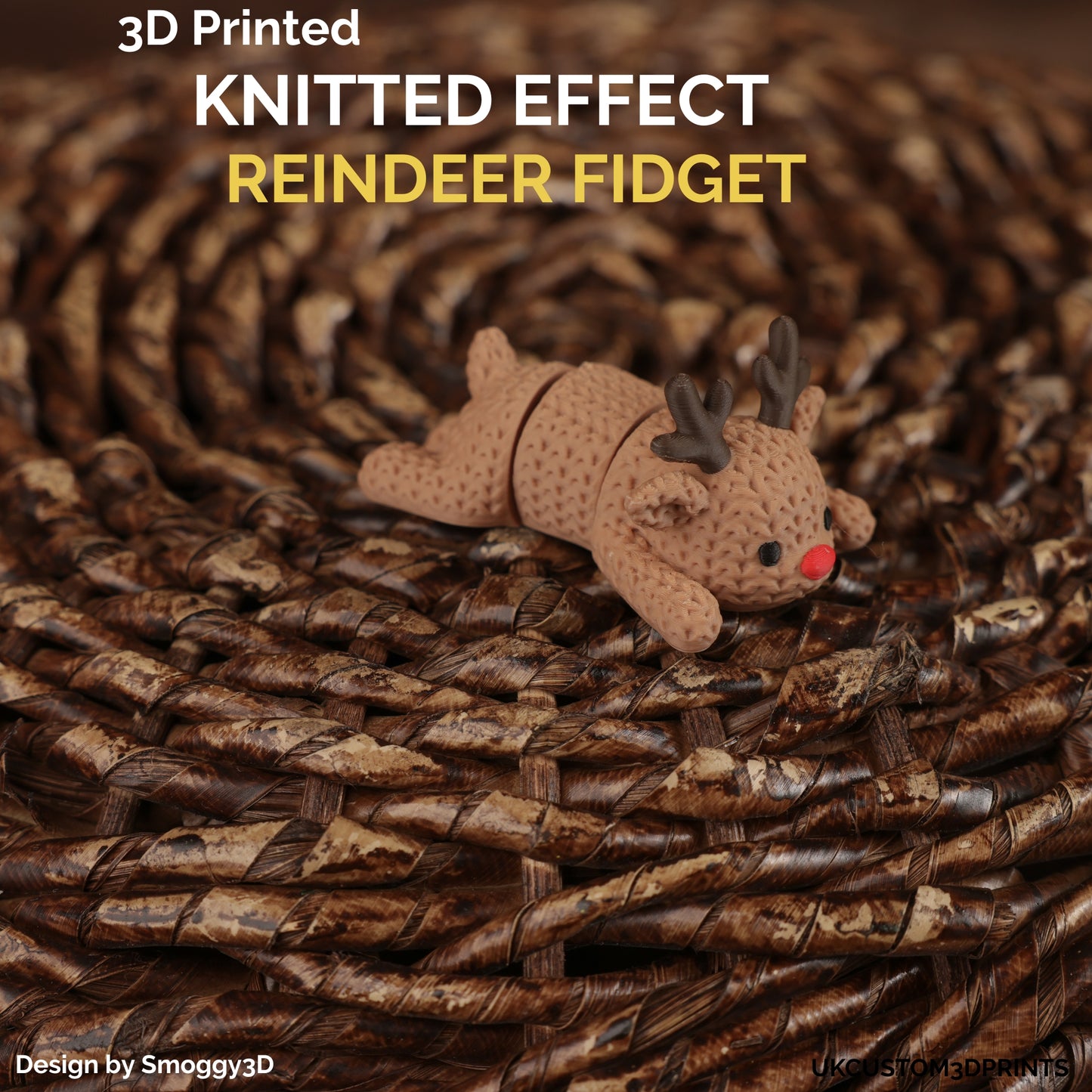 3D Printed Knitted Effect Reindeer Fidget