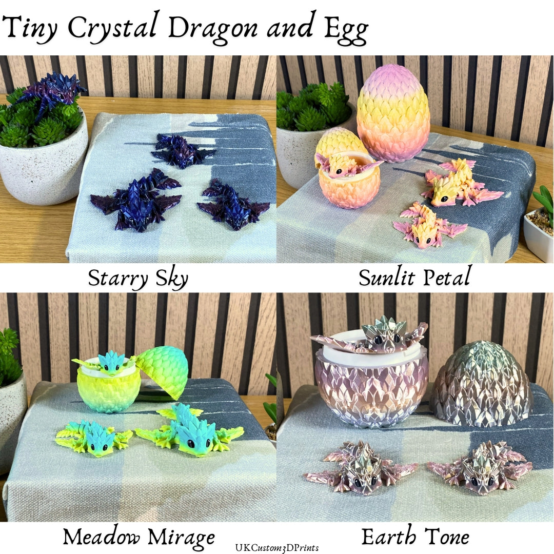 3D Printed Tiny Crystal Dragon and Egg - Articulated - Fidget Gift