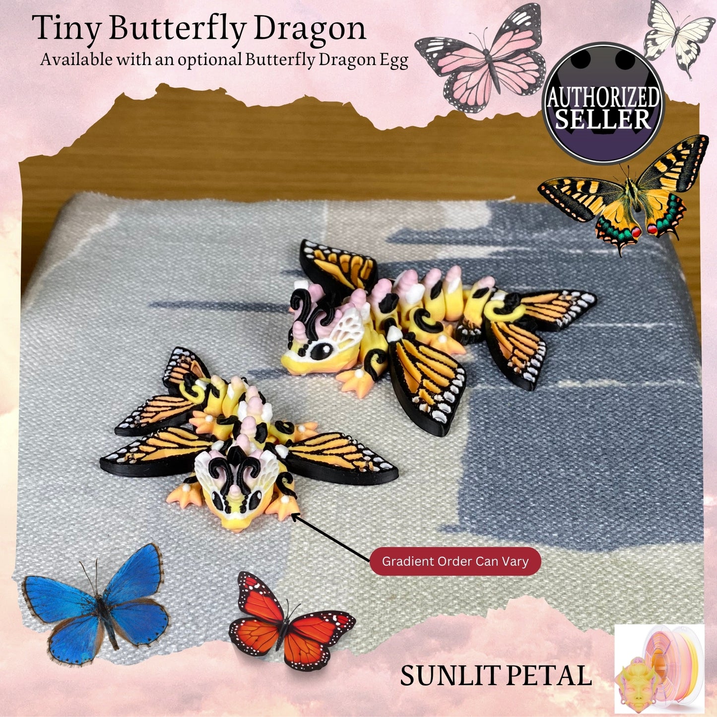 3D Printed Tiny Butterfly Dragon - Articulated - Fidget Gift