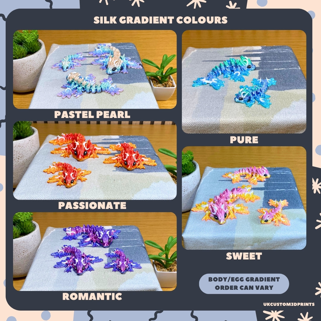 3D Printed Tiny Lunar Dragon and Egg - Articulated - Fidget Gift