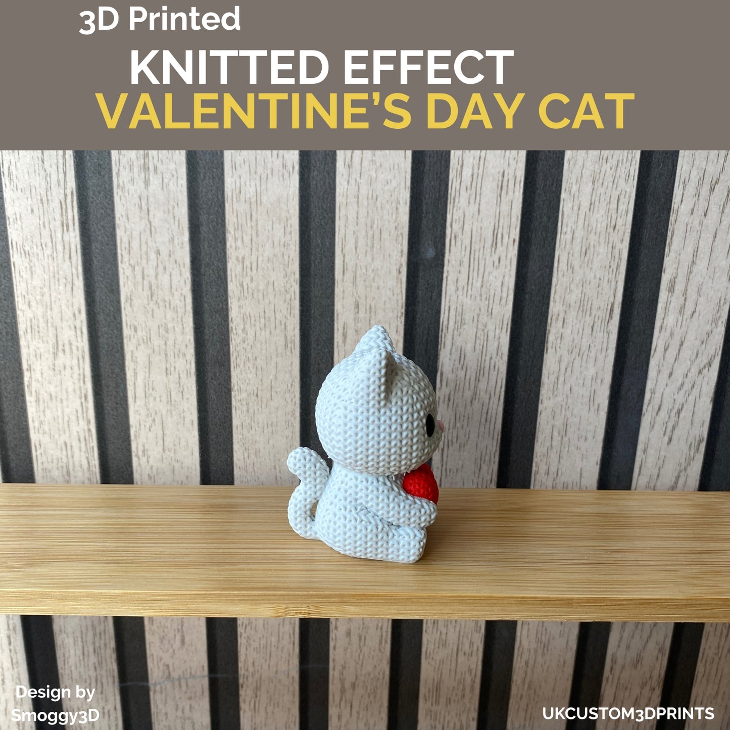3D Printed Valentine's Day Cat - Knitted Effect