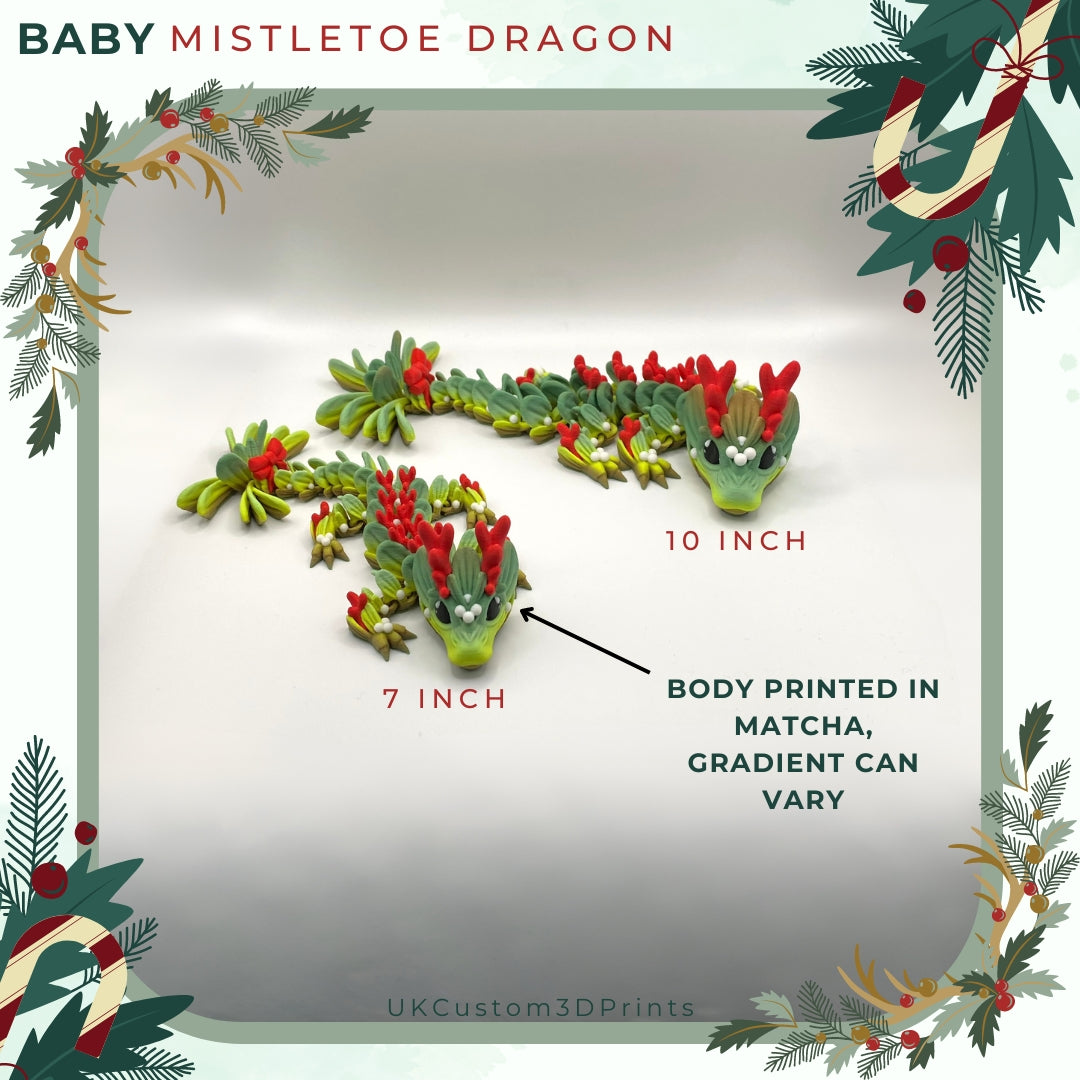 3D Printed - Baby Mistletoe Dragon - Articulated Fidget - Christmas Gift