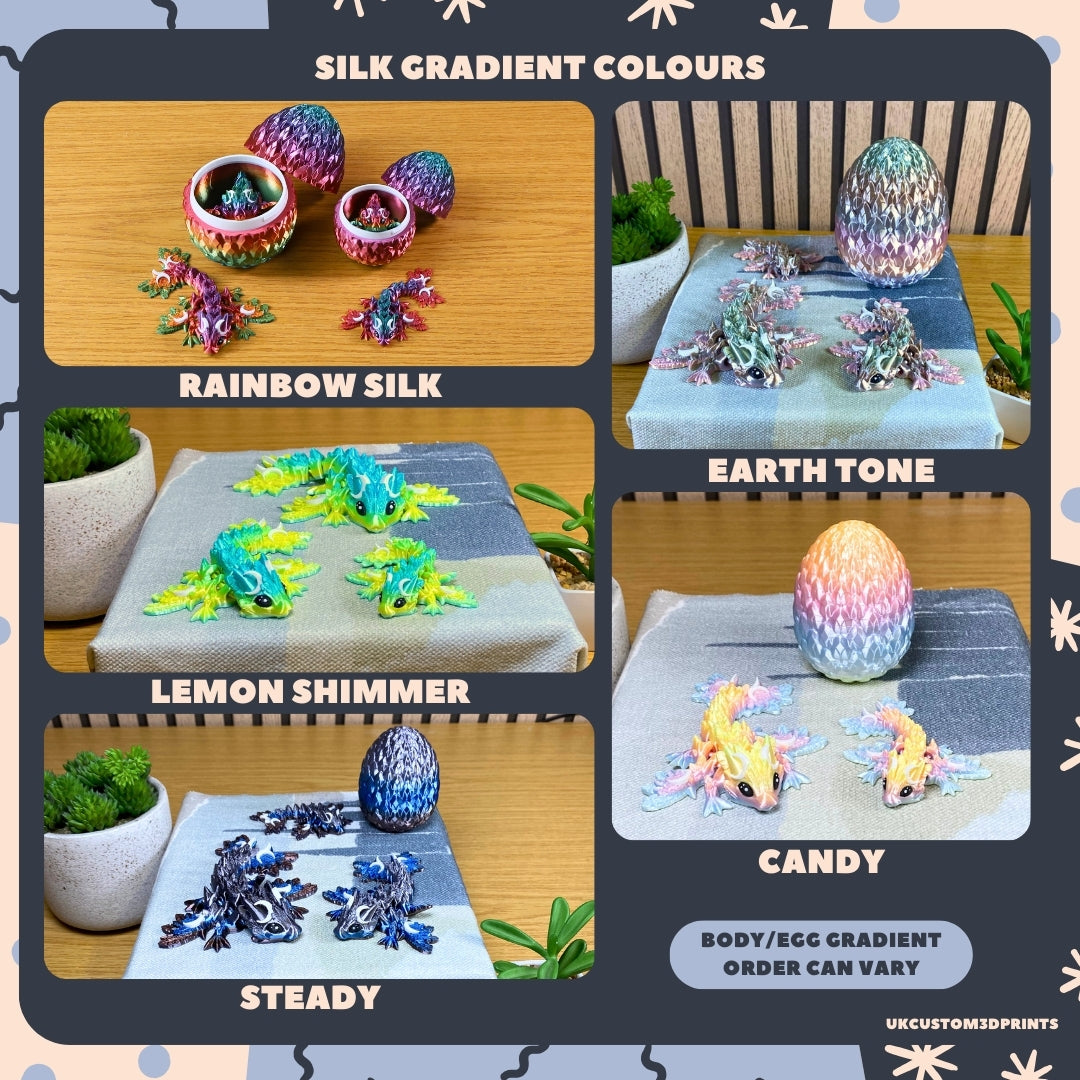 3D Printed Tiny Lunar Dragon and Egg - Articulated - Fidget Gift