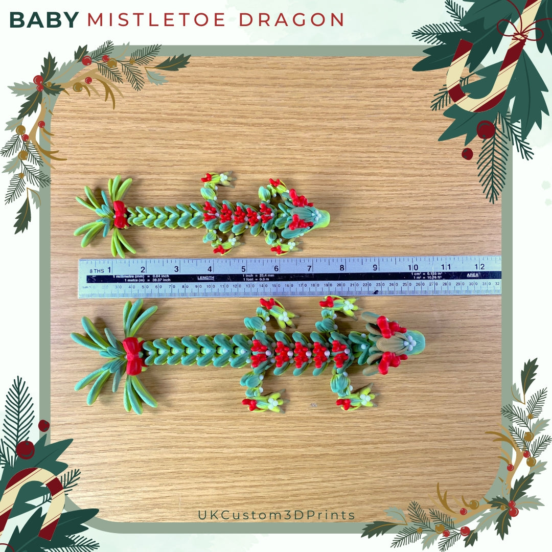 3D Printed - Baby Mistletoe Dragon - Articulated Fidget - Christmas Gift