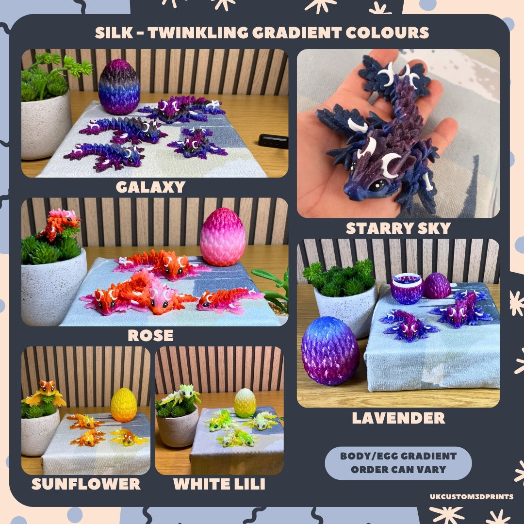 3D Printed Tiny Lunar Dragon and Egg - Articulated - Fidget Gift