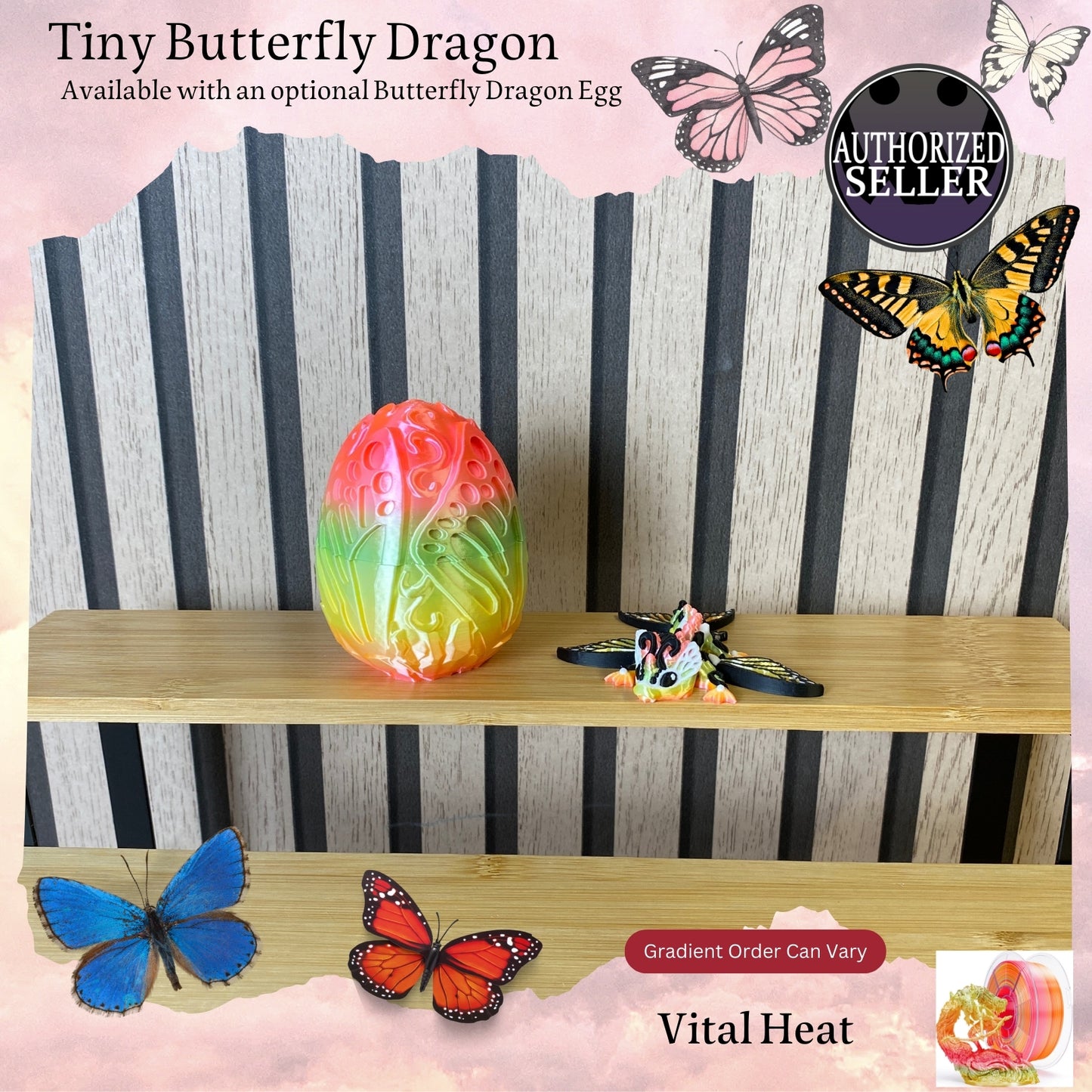 3D Printed Tiny Butterfly Dragon - Articulated - Fidget Gift