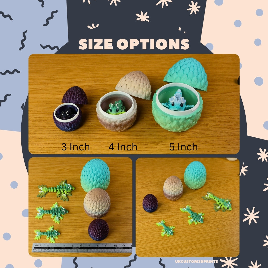 3D Printed Tiny Lunar Dragon and Egg - Articulated - Fidget Gift