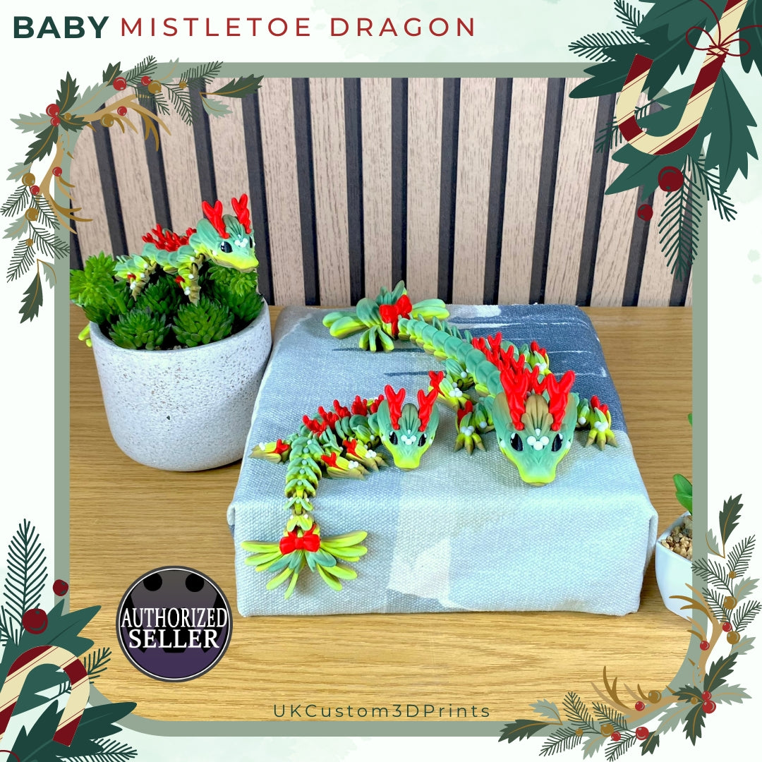 3D Printed - Baby Mistletoe Dragon - Articulated Fidget - Christmas Gift