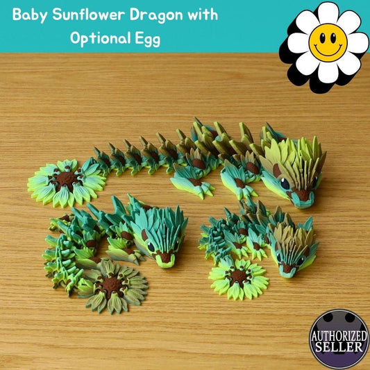 3D Printed - Baby Sunflower Dragon and Egg - Fidget - Gift